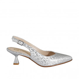 Woman's slingback pump in silver laminated leather heel 6 - Available sizes:  32, 33, 34, 35, 42, 43, 44, 45, 46