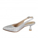 Woman's slingback pump in silver laminated leather heel 6 - Available sizes:  32, 33, 34, 35, 42, 43, 44, 45, 46