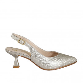 Woman's slingback pump in platinum laminated leather heel 6 - Available sizes:  32, 33, 34, 35, 42, 43, 44, 45, 46