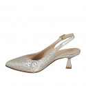 Woman's slingback pump in platinum laminated leather heel 6 - Available sizes:  32, 33, 34, 35, 42, 44, 45, 46