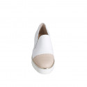 Woman's highfronted shoe in white and beige leather with elastics and captoe wedge heel 4 - Available sizes:  32, 33, 34, 35, 42, 43, 44, 45, 46