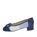 Women's pump shoe with accessory in blue, light blue and grey suede heel 3 - Available sizes:  32, 33, 34, 35, 42, 43, 44, 45, 46