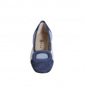 Women's pump shoe with accessory in blue, light blue and grey suede heel 3 - Available sizes:  32, 33, 34, 35, 42, 43, 44, 45, 46