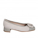 Women's pump shoe with accessory in sand beige and grey suede heel 3 - Available sizes:  33, 34, 35, 43, 44, 45, 46