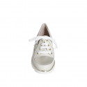 Scarpa stringata con cerniera in pelle beige e pelle laminata platino zeppa 4 - Misure disponibili: 34, 35, 42, 43, 44, 45, 46