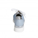 Woman's laced shoe with zipper in light blue suede and leather and silver laminated leather wedge heel 4 - Available sizes:  32, 33, 34, 35, 42, 43, 44, 45, 46