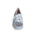 Woman's laced shoe with zipper in light blue suede and leather and silver laminated leather wedge heel 4 - Available sizes:  32, 33, 34, 35, 42, 43, 44, 45, 46