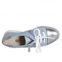 Woman's laced shoe with zipper in light blue suede and leather and silver laminated leather wedge heel 4 - Available sizes:  32, 33, 34, 35, 42, 43, 44, 45, 46