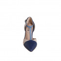 Woman's pointy open T-strap shoe in blue, light blue and pink leather heel 7 - Available sizes:  33, 35, 42, 44, 45, 46