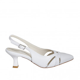 Woman's pointy slingback pump in white leather heel 5 - Available sizes:  32, 33, 34, 35, 42, 43, 45, 46