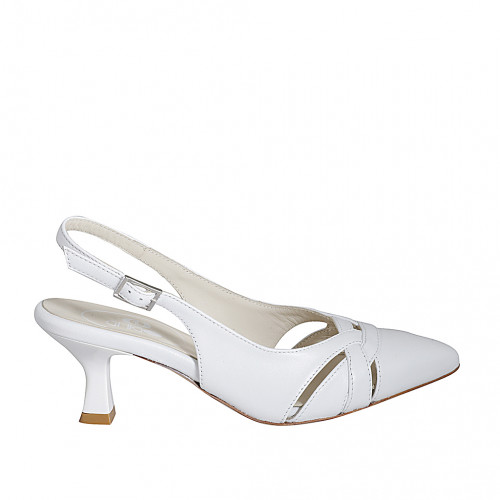 Woman's pointy slingback pump in white leather heel 5 - Available sizes:  32, 35, 42, 43, 45, 46