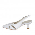 Woman's pointy slingback pump in white leather heel 5 - Available sizes:  32, 35, 42, 43, 45, 46