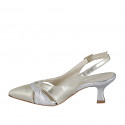 Woman's pointy slingback pump in platinum and silver laminated leather heel 5 - Available sizes:  32, 33, 34, 35, 42, 43, 44, 46