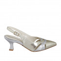 Woman's pointy slingback pump in platinum and silver laminated leather heel 5 - Available sizes:  32, 33, 34, 35, 42, 43, 44, 46