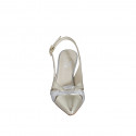 Woman's pointy slingback pump in platinum and silver laminated leather heel 5 - Available sizes:  32, 33, 34, 35, 42, 43, 44, 46