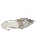 Woman's pointy slingback pump in platinum and silver laminated leather heel 5 - Available sizes:  32, 33, 34, 35, 42, 43, 44, 46