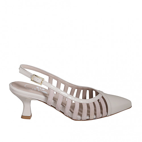 Woman's pointy slingback pump in light pink suede and patent leather heel 5 - Available sizes:  32, 33, 34, 35, 42, 43, 44, 45, 46