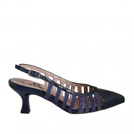 Slingback da donna in vernice e camoscio blu tacco 5 - Misure disponibili: 32, 33, 34, 35, 42, 43, 45, 46