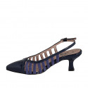 Chaussure ouverte au talon à bout pointu pour femmes en cuir verni et daim bleu talon 5 - Pointures disponibles:  32, 33, 34, 35, 42, 43, 45, 46