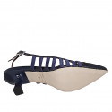 Chaussure ouverte au talon à bout pointu pour femmes en cuir verni et daim bleu talon 5 - Pointures disponibles:  32, 33, 34, 35, 42, 43, 45, 46