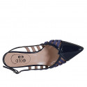 Zapato destalonado a punta para mujer en charol y gamuza azul tacon 5 - Tallas disponibles:  32, 33, 34, 35, 42, 43, 45, 46