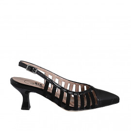 Slingback à bout pointu pour femmes en cuir verni et daim noir talon 5 - Pointures disponibles:  32, 33, 34, 35, 42, 43, 44, 45, 46