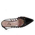 Chaussure ouverte au talon à bout pointu pour femmes en cuir verni et daim noir talon 5 - Pointures disponibles:  32, 33, 34, 35, 42, 43, 44, 45, 46