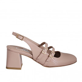 Mary Jane slingback with two straps in light pink patent leather heel 5 - Available sizes:  33, 42, 43, 45, 46