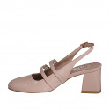 Mary Jane slingback with two straps in light pink patent leather heel 5 - Available sizes:  32, 33, 34, 35, 42, 43, 44, 45, 46