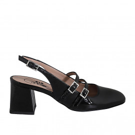 Mary Jane slingback with two straps in black patent leather heel 5 - Available sizes:  33, 35, 42, 43, 45, 46