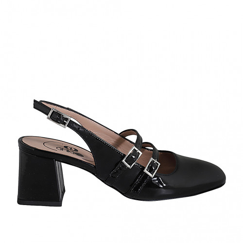 Mary Jane slingback with two straps in black patent leather heel 5 - Available sizes:  32, 33, 34, 35, 42, 43, 44, 45, 46