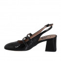 Mary Jane slingback with two straps in black patent leather heel 5 - Available sizes:  32, 33, 34, 35, 42, 43, 44, 45, 46