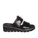 Sabot da donna con elastico e bottoni in pelle nera zeppa 4 - Misure disponibili: 32, 33, 34, 35, 42, 43, 44, 45, 46