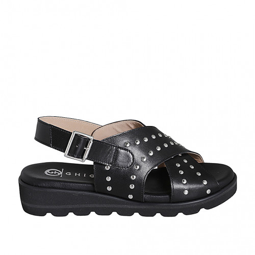 Sandalo da donna in pelle nera con borchie zeppa 3 - Misure disponibili: 32, 33, 34, 35, 42, 43, 44, 45, 46