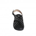 Sandale pour femmes en cuir noir avec goujons talon compensé 3 - Pointures disponibles:  32, 33, 34, 35, 42, 43, 44, 45, 46