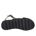 Sandale pour femmes en cuir noir avec goujons talon compensé 3 - Pointures disponibles:  32, 33, 34, 35, 42, 43, 44, 45, 46