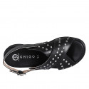 Woman's sandal in black leather with studs wedge heel 3 - Available sizes:  32, 33, 34, 35, 42, 43, 44, 45, 46