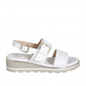 Sandale pour femmes en cuir blanc avec elastique et boucle talon compensé 4 - Pointures disponibles:  32, 33, 34, 35, 42, 43, 44, 45, 46