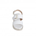 Sandale pour femmes en cuir blanc avec elastique et boucle talon compensé 4 - Pointures disponibles:  32, 33, 34, 35, 42, 43, 44, 45, 46