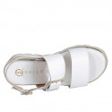 Woman's sandal in white leather with elastic band and buckle wedge heel 4 - Available sizes:  32, 33, 34, 35, 42, 43, 44, 45, 46