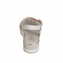 Woman's sandal with strap and chain in beige and platinum leather wedge heel 4 - Available sizes:  34, 35, 42, 43, 44