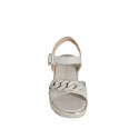 Woman's sandal with strap and chain in beige and platinum leather wedge heel 4 - Available sizes:  32, 33, 34, 35, 42, 43, 44, 45, 46