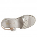 Woman's sandal with strap and chain in beige and platinum leather wedge heel 4 - Available sizes:  34, 35, 42, 43, 44