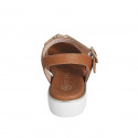 Woman's strap sandal with accessory in cognac brown leather wedge heel 3 - Available sizes:  32, 33, 34, 35, 42, 43, 44, 45, 46