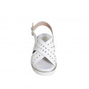 Sandale pour femmes en cuir blanc avec goujons talon compensé 3 - Pointures disponibles:  32, 33, 34, 35, 42, 43, 44, 45