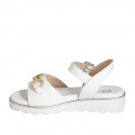 Woman's strap sandal with accessory in white leather wedge heel 3 - Available sizes:  32, 33, 34, 35, 42, 43, 44, 45, 46