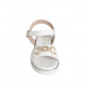 Woman's strap sandal with accessory in white leather wedge heel 3 - Available sizes:  32, 33, 34, 35, 42, 43, 44, 45, 46