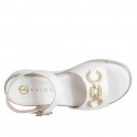 Woman's strap sandal with accessory in white leather wedge heel 3 - Available sizes:  32, 33, 34, 35, 42, 43, 44, 45, 46