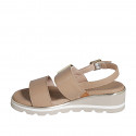 Sandalo da donna in pelle color nocciola con elastico e fibbia zeppa 4 - Misure disponibili: 33, 42, 43, 45, 46