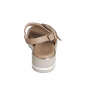 Woman's sandal in hazelnut brown leather with elastic band and buckle wedge heel 4 - Available sizes:  32, 33, 34, 42, 43, 44, 45, 46